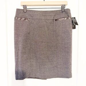 NEW AGB Brown Herringbone Skirt With Faux Leather Trim Womens Size 6